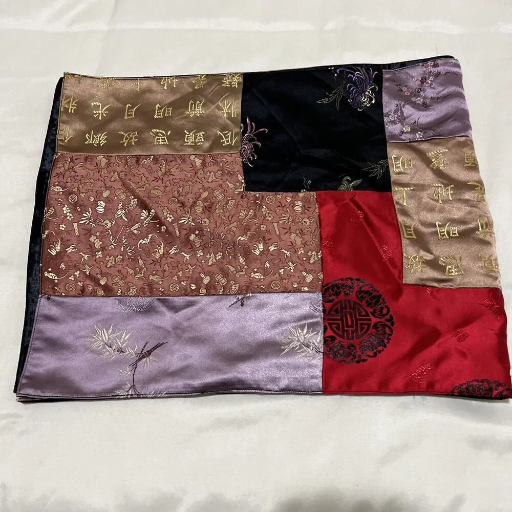 Silk Handmade Vintage Patchwork Table Runner Asian Bohemian 71”x 13.75”